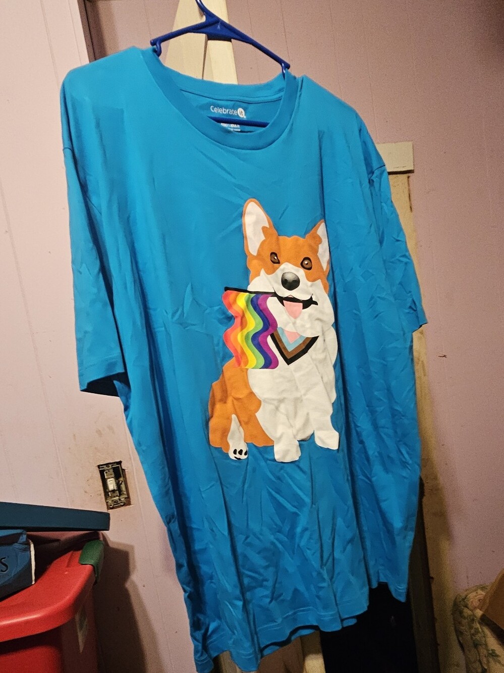 Celebrate It Turquoise Corgi Rainbow Graphic Tee